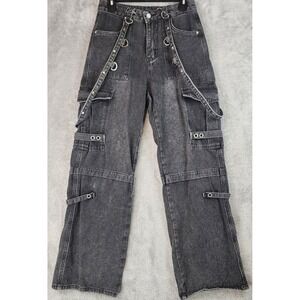 ROMWE Jeans Womens Small Black Wash Cargo Pants Strappy Detail Goth Emo Retro